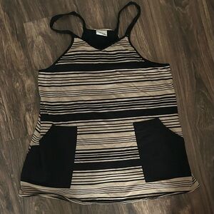 T-shirt mini romper dress . Tan snd black .